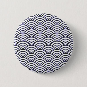Badge Rond 5 Cm Vagues bleues japonaises Seigaiha Mer