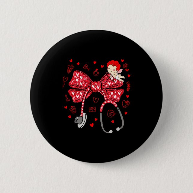 Badge Rond 5 Cm Valentine Coquette Bow Nurse Stethoscope Nursing D (Devant)