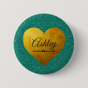 Badge Rond 5 Cm Valentine Emerald Parties scintillant Gold Heart N