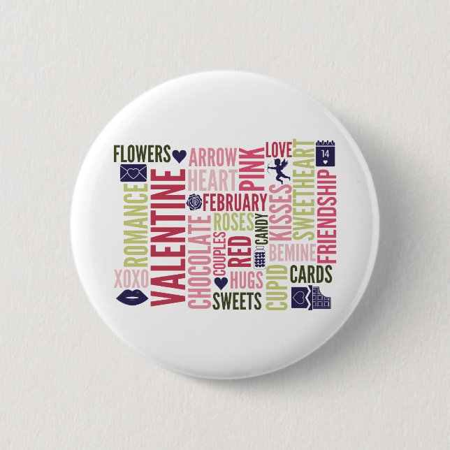 Badge Rond 5 Cm Valentine Mots Valentine's Day Round Button (Devant)