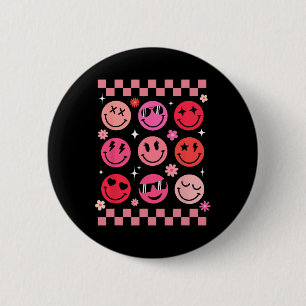 Badge Rond 5 Cm Valentine Rétro Groovy Rose Visage Heureux