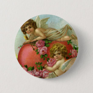 Badge Rond 5 Cm Valentines victoriennes vintages Day Angels Rose d