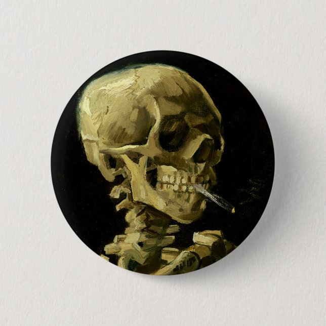 Badge Rond 5 Cm Van Gogh Fumer du squelette (Devant)