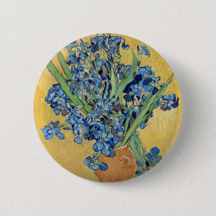Badge Rond 5 Cm Van Gogh Irises Vase Blue Flowers Art Vintage