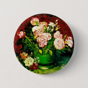 Badge Rond 5 Cm Van Gogh Peonies et Roses