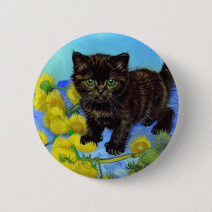Badge Rond 5 Cm Van Gogh Style Chat avec tournesol