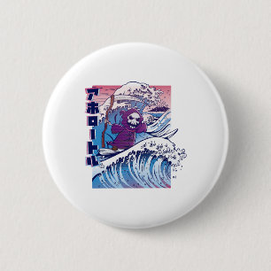 Badge Rond 5 Cm Vaporwave drôle Kanagawa Grande Vague Japon Surf