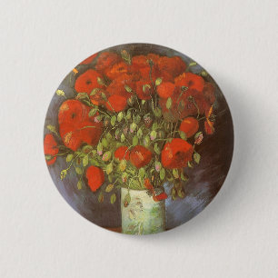 Badge Rond 5 Cm Vase avec des pavots rouges par Vincent van Gogh