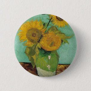 Badge Rond 5 Cm Vase avec trois tournesols, Vincent van Gogh