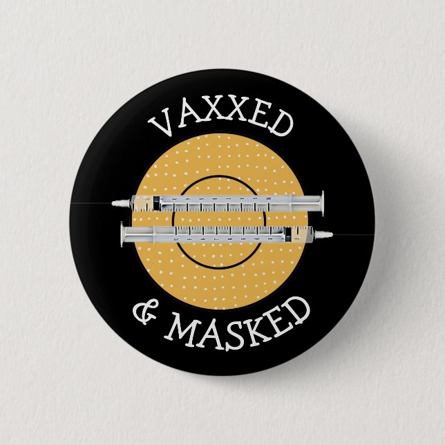 Badge Rond 5 Cm Vaxxed et masqué contre Covid-19 (Devant)