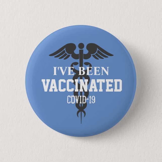 Badge Rond 5 Cm Vécu vacciné 19 Blanc Bleu Médicale (Devant)