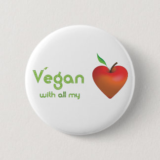 Badge Rond 5 Cm Végétalien de tout mon coeur (coeur rouge de