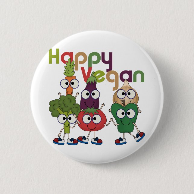Badge Rond 5 Cm Végétalien heureux (Devant)