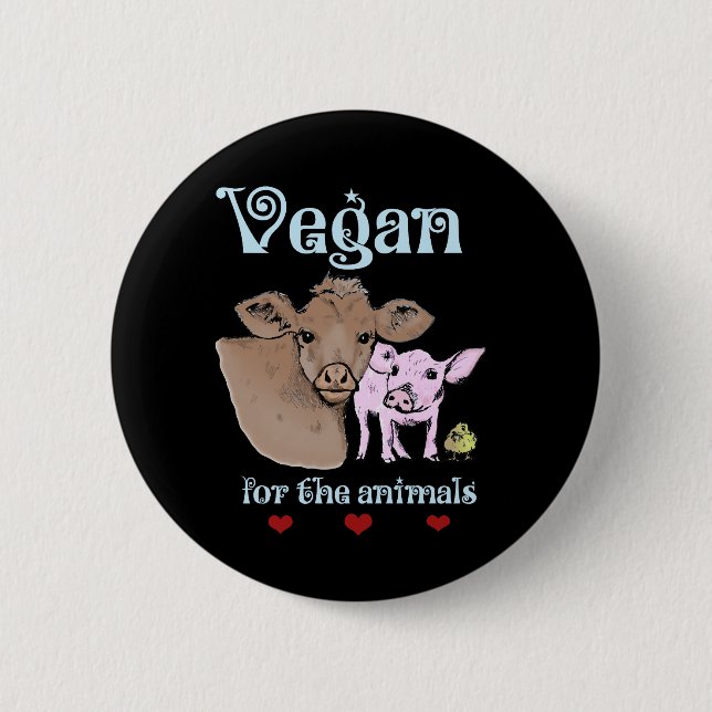 Badge Rond 5 Cm Végétalien pour le bouton d'animaux (Devant)