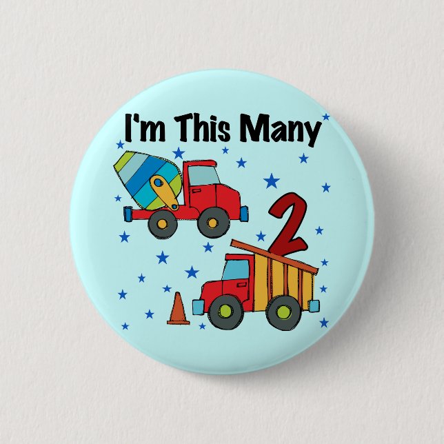 Badge Rond 5 Cm Véhicules de construction 2e cadeau d'anniversaire (Devant)