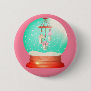 Badge Rond 5 Cm Vélichière à fleurs neige globe mignon rose hiver