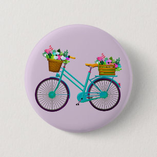 Badge Rond 5 Cm Vélo avec fleurs en VTT