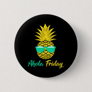 Badge Rond 5 Cm Vendredi Aloha Ananas Été Fruit Ananas
