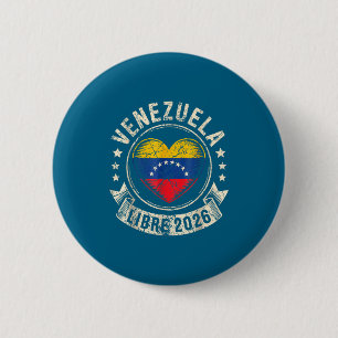 Badge Rond 5 Cm Venezuela Libre 2026 Drapeau du cœur du Venezuela
