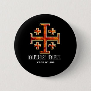 Badge Rond 5 Cm Ver 3 - Croix de Jérusalem - opus Dei - dos de