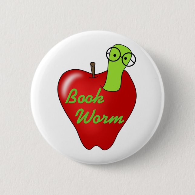 Badge Rond 5 Cm Ver de livre rouge d'Apple (Devant)