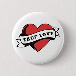 Badge Rond 5 Cm Véritable amour Tatouage Coeur   Design romantique