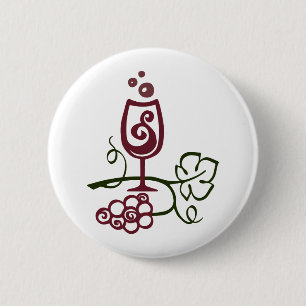 Badge Rond 5 Cm Verre de vin et raisins