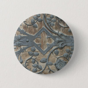 Badge Rond 5 Cm Verrouillage médiéval en fer sur porte en bois