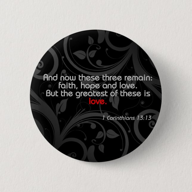 Badge Rond 5 Cm Vers de bible d'amour, noir/rouge (Devant)