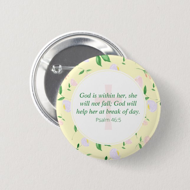 Badge Rond 5 Cm Verset biblique floral aquarelle jaune de printemp (Devant & derrière)