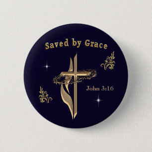 Badge Rond 5 Cm Verset biblique sauvé par Grace