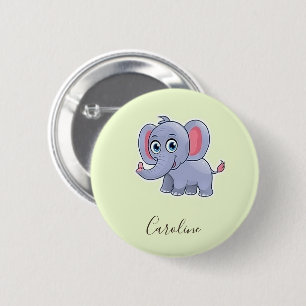 Badge Rond 5 Cm Vert éléphant gris mou