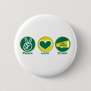 Badge Rond 5 Cm Vert/jaune d'acclamation d'amour de paix