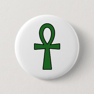 Badge Rond 5 Cm Vert principal croisé hiéroglyphique égyptien de