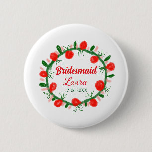 Badge Rond 5 Cm vert rouge fil cir ajouter nom bridesmaid année ca
