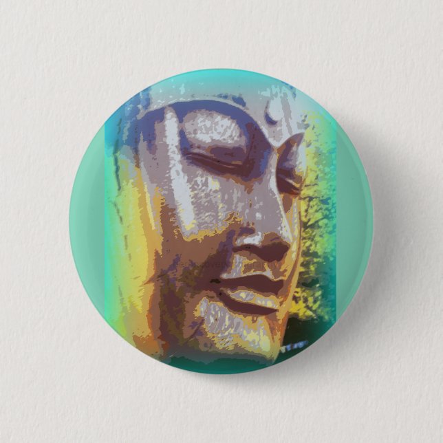 Badge Rond 5 Cm vert visage bouddha (Devant)