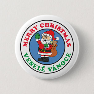 Badge Rond 5 Cm Vesele Vanoce Tchèque Noël Père Noël Bouton