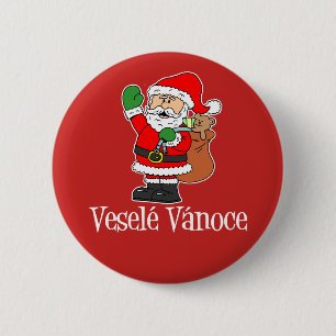 Badge Rond 5 Cm Vesele Vanoce Tchèque Noël Père Noël Rouge
