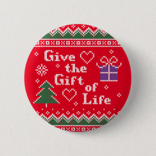 Badge Rond 5 Cm Vêtement de Noël tricoté pour un don de vie grâce 