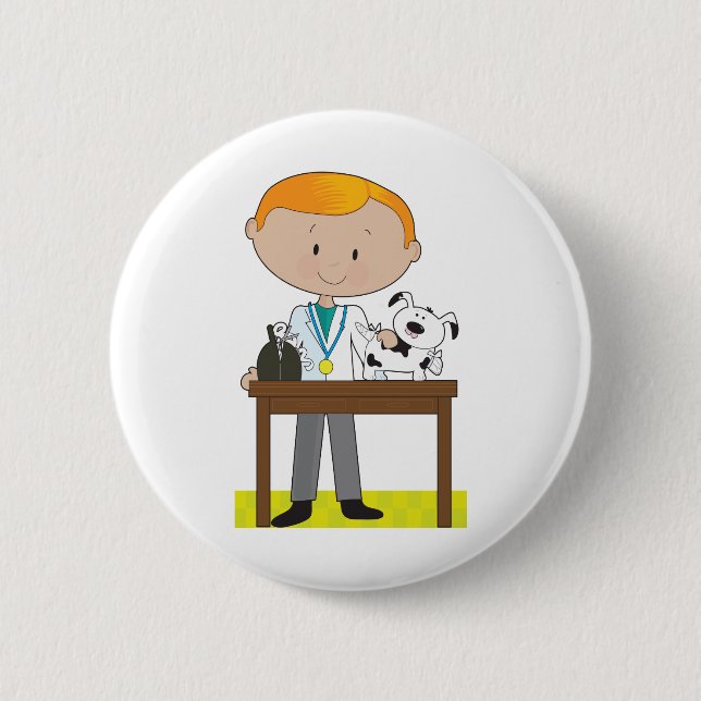 Badge Rond 5 Cm Vétérinaire et chien (Devant)