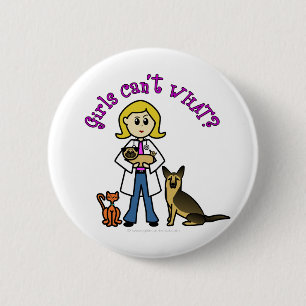 Badge Rond 5 Cm Vétérinaire féminine blonde
