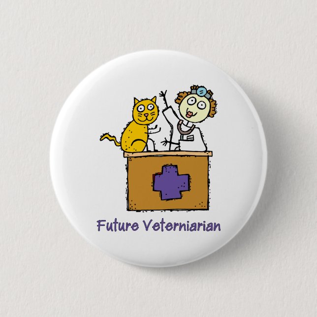 Badge Rond 5 Cm Vétérinaire futur - Fille avec chat (Devant)