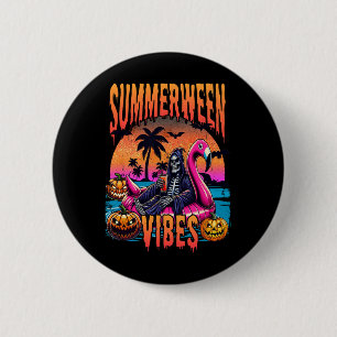 Badge Rond 5 Cm Vibes Halloween Vacances d'été Squelette Flotte