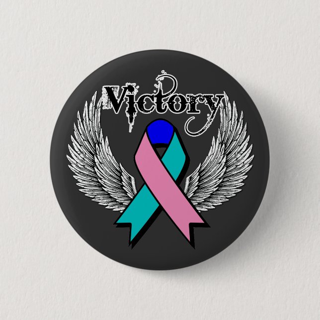 Badge Rond 5 Cm Victoire - Cancer du thyroïde (Devant)