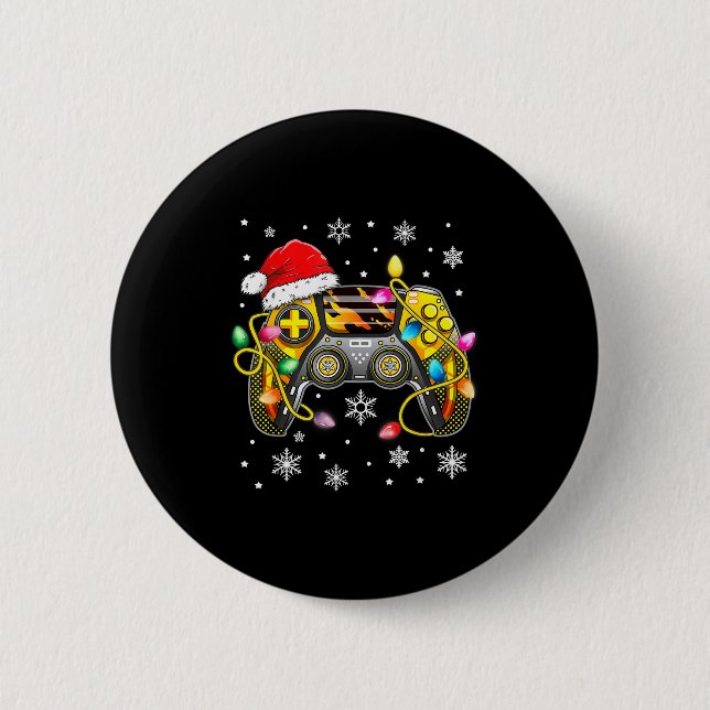 Badge Rond 5 Cm Video Game Controller Christmas Santa Hat Gamer Bo (Devant)