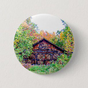 Badge Rond 5 Cm Vieille grange à l'automne