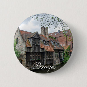 Badge Rond 5 Cm Vieille ville de Bruges en Belgique