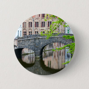 Badge Rond 5 Cm Vieilles maisons en Bruges, Belgique