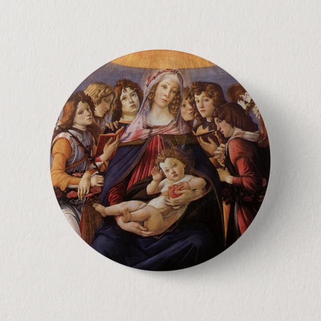 Badge Rond 5 Cm Vierge et enfant aux anges par Sandro Botticelli (Devant)