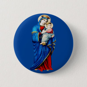 Badge Rond 5 Cm Vierge Marie avec Bébé Jésus